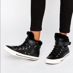 Converse Black All Star Faux Fur Leather High Top